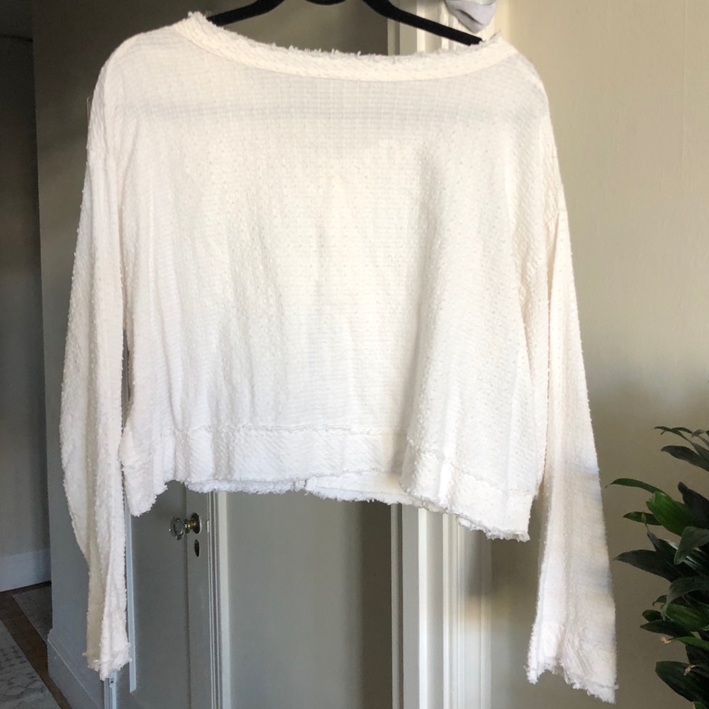 Free People waffle texture open tie back top